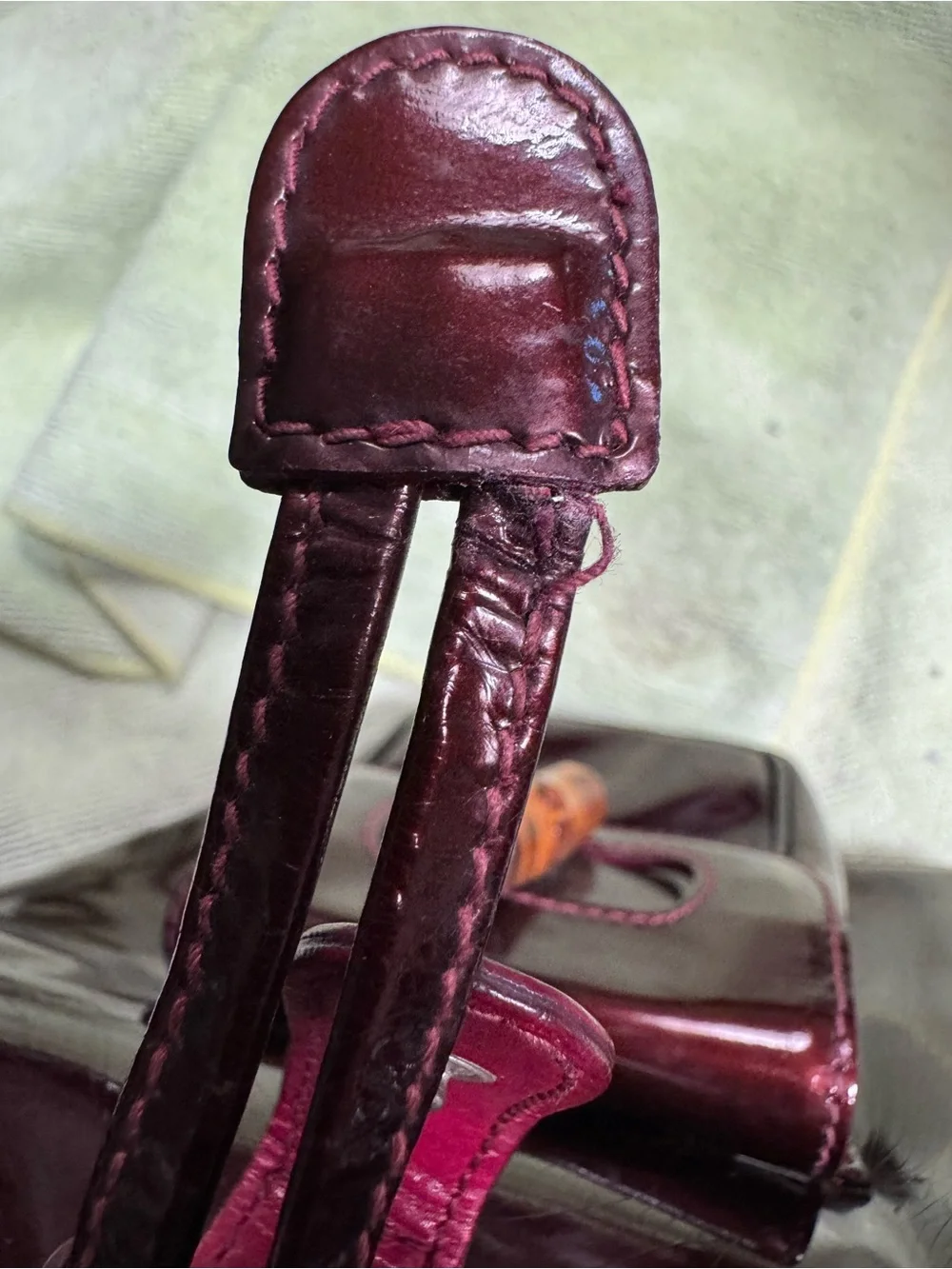 Gucci Burgundy Patent Leather Bamboo Top Handle Backpack